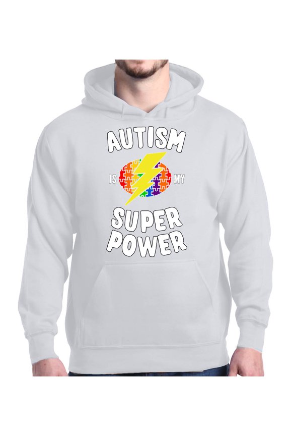 Men's Autism Is My Super Power Autism Awareness Hooded Sweatshirt Hoodie Medium White