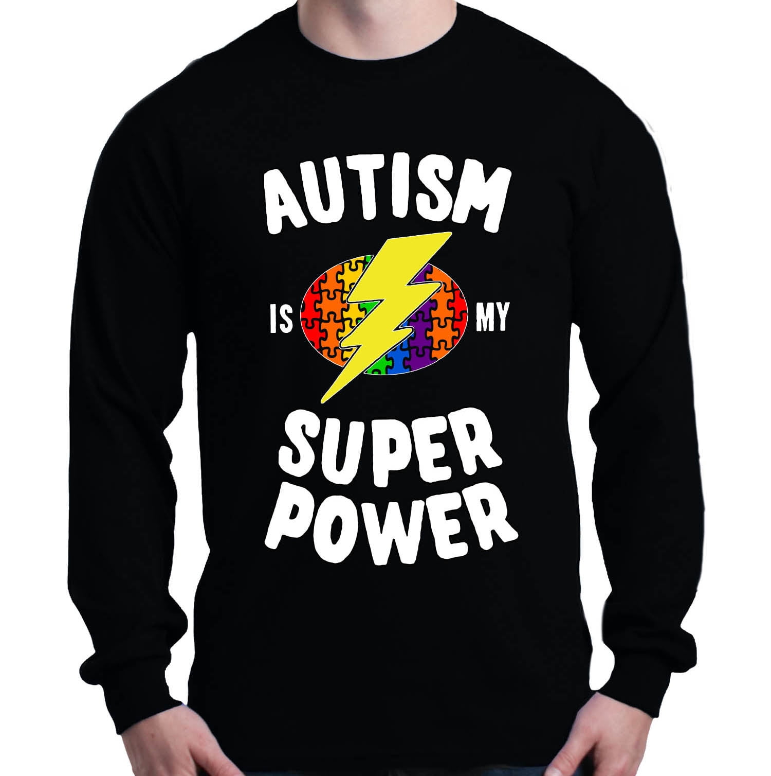 Shop4Ever Men's Autism Is My Super Power Autism Awareness Long Sleeve Shirt X-Large Black
