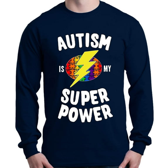 Shop4Ever Men's Autism Is My Super Power Autism Awareness Long Sleeve Shirt XXX-Large Navy