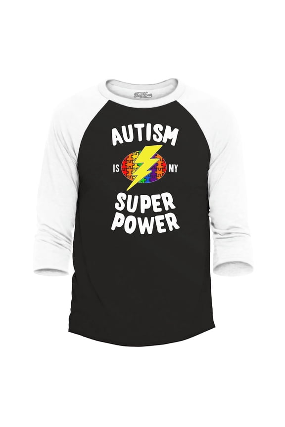 Men's Autism Is My Super Power Autism Awareness Raglan Baseball Shirt Large Black/White