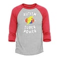 thumbnail image 1 of Shop4Ever Men's Autism Is My Super Power Autism Awareness Raglan Baseball Shirt Medium Heather Grey/Red, 1 of 4