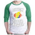 thumbnail image 1 of Shop4Ever Men's Autism Is My Super Power Autism Awareness Raglan Baseball Shirt Medium White/Kelly, 1 of 5
