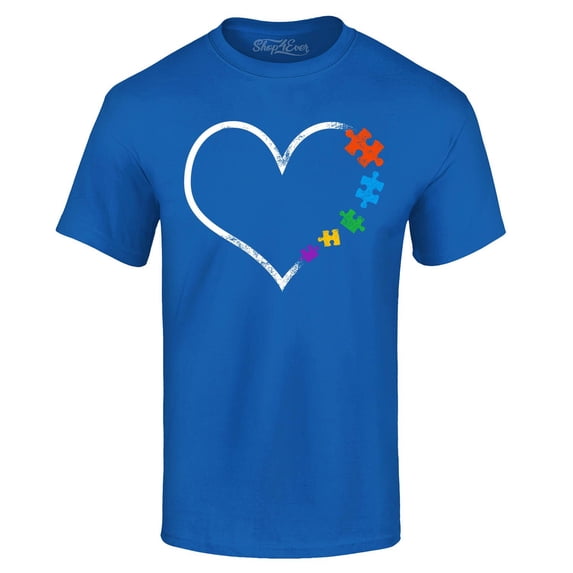 Shop4Ever Men's Autism Love Heart Puzzle Pieces Graphic T-shirt XXX-Large Royal Blue
