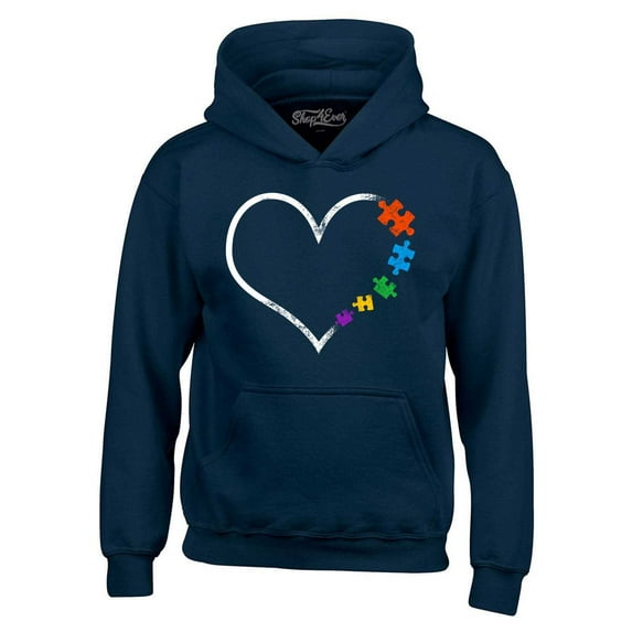 Shop4Ever Men's Autism Love Heart Puzzle Pieces Hooded Sweatshirt Hoodie X-Large Navy