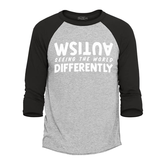 Shop4Ever Men's Autism Seeing The World Differently Raglan Baseball Shirt X-Large Heather Grey/Black