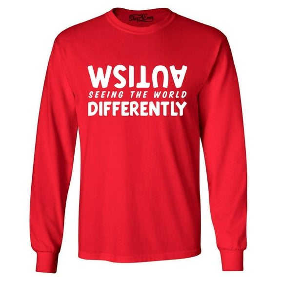 Shop4Ever Men's Autism Seeing the World Differently Long Sleeve Shirt Medium Red