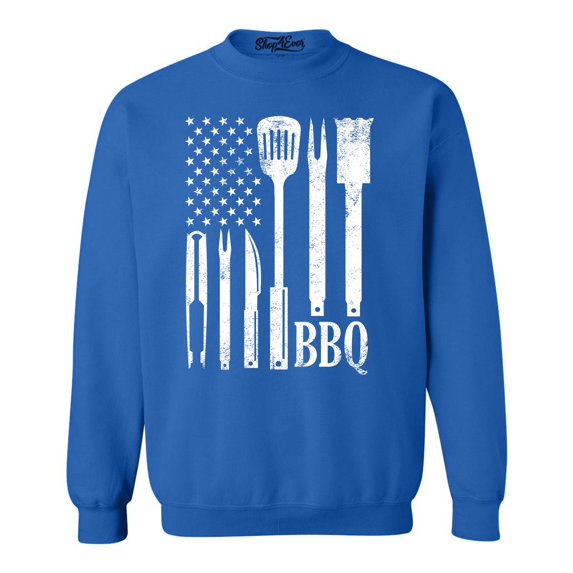Shop4Ever Men's BBQ American Flag USA Grill Cook Crewneck Sweatshirt XX-Large Royal Blue