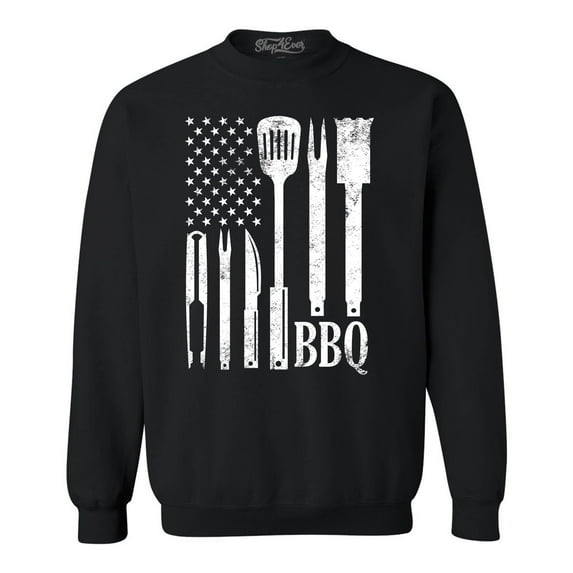 Shop4Ever Men's BBQ American Flag USA Grill Cook Crewneck Sweatshirt XXX-Large Black