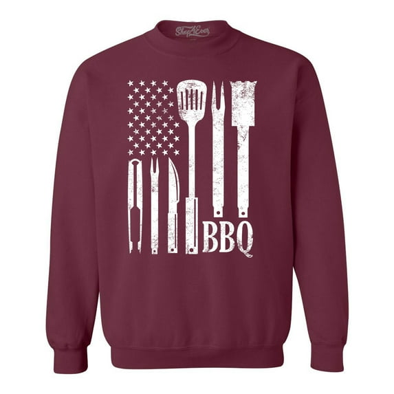 Shop4Ever Men's BBQ American Flag USA Grill Cook Crewneck Sweatshirt XXX-Large Maroon