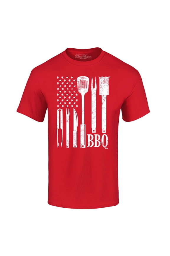 Men's BBQ American Flag USA Grill Cook Graphic T-shirt Large Red
