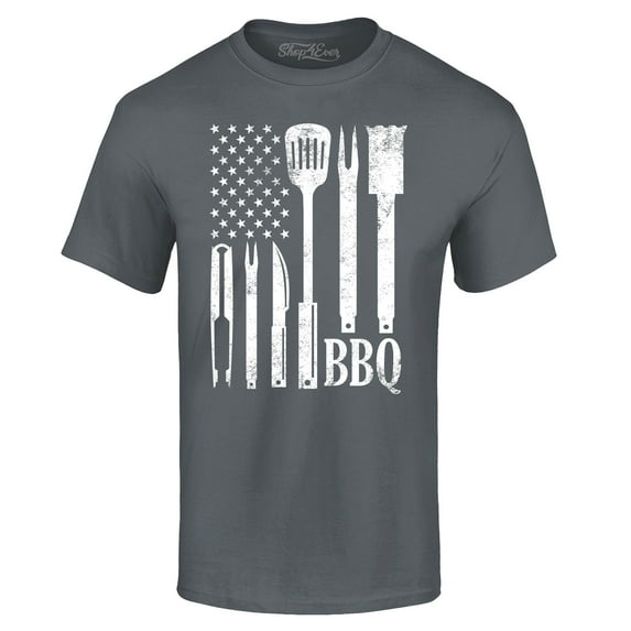Shop4Ever Men's BBQ American Flag USA Grill Cook Graphic T-shirt Medium Charcoal
