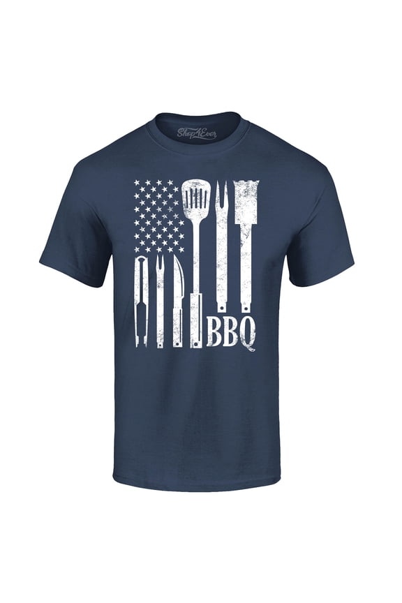 Men's BBQ American Flag USA Grill Cook Graphic T-shirt Medium Navy
