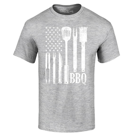 Shop4Ever Men's BBQ American Flag USA Grill Cook Graphic T-shirt Medium Sports Grey