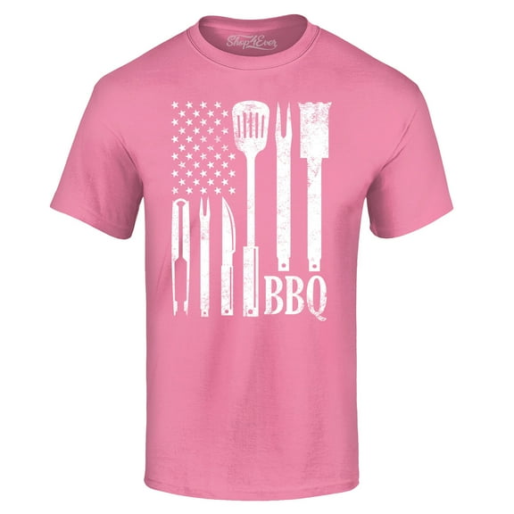 Shop4Ever Men's BBQ American Flag USA Grill Cook Graphic T-shirt Small Azalea Pink