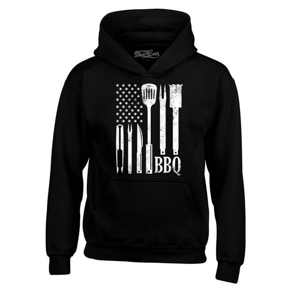 Shop4Ever Men's BBQ American Flag USA Grill Cook Hooded Sweatshirt Hoodie Small Black