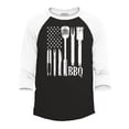 thumbnail image 1 of Shop4Ever Men's BBQ American Flag USA Grill Cook Raglan Baseball Shirt Small Black/White, 1 of 4