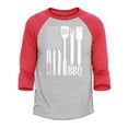 thumbnail image 1 of Shop4Ever Men's BBQ American Flag USA Grill Cook Raglan Baseball Shirt XX-Large Heather Grey/Red, 1 of 4