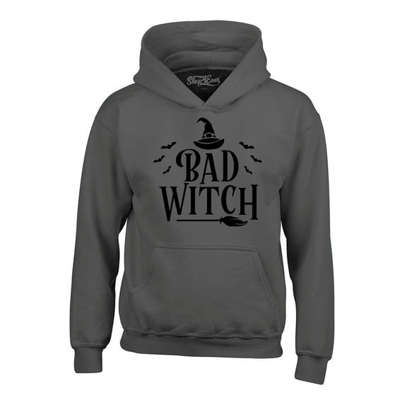 Shop4Ever Men's Bad Witch "BLACK" Halloween Costume Hooded Sweatshirt Hoodie X-Large Charcoal