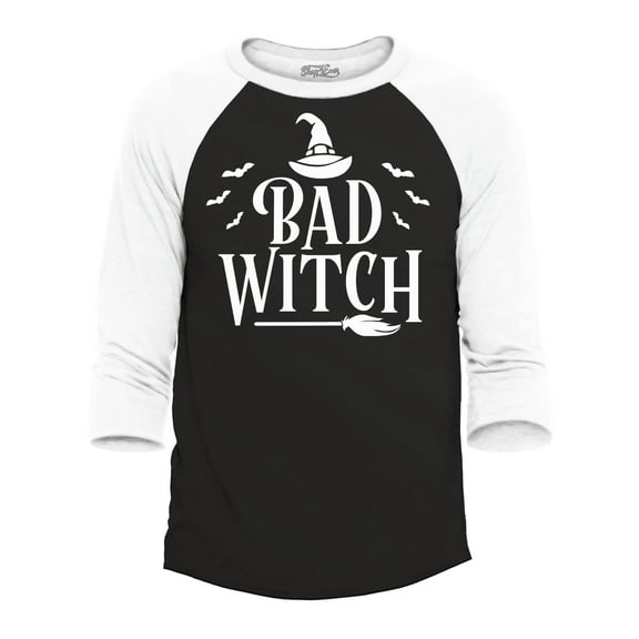 Shop4Ever Men's Bad Witch Matching Halloween Costumes Raglan Baseball Shirt X-Small Black/White