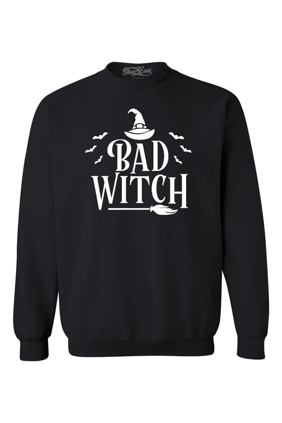 Men's Bad Witch "WHITE" Halloween Costume Crewneck Sweatshirt X-Large Black