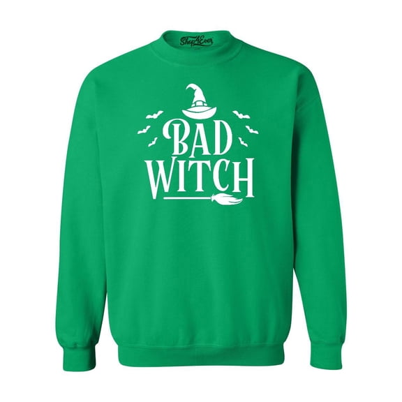 Shop4Ever Men's Bad Witch "WHITE" Halloween Costume Crewneck Sweatshirt XX-Large Irish Green