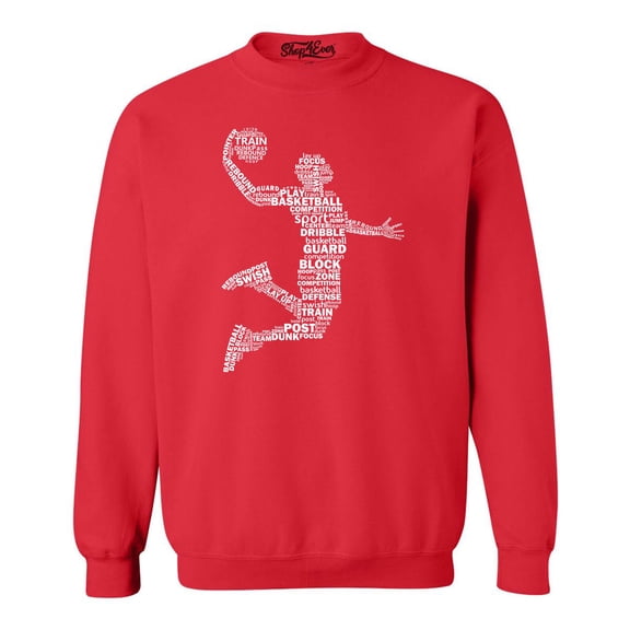 Shop4Ever Men's Basketball Player Dunk Silhouette Word Cloud Crewneck Sweatshirt Small Red
