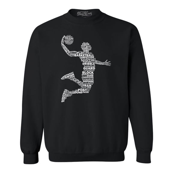 Shop4Ever Men's Basketball Player Dunk Silhouette Word Cloud Crewneck Sweatshirt X-Large Black