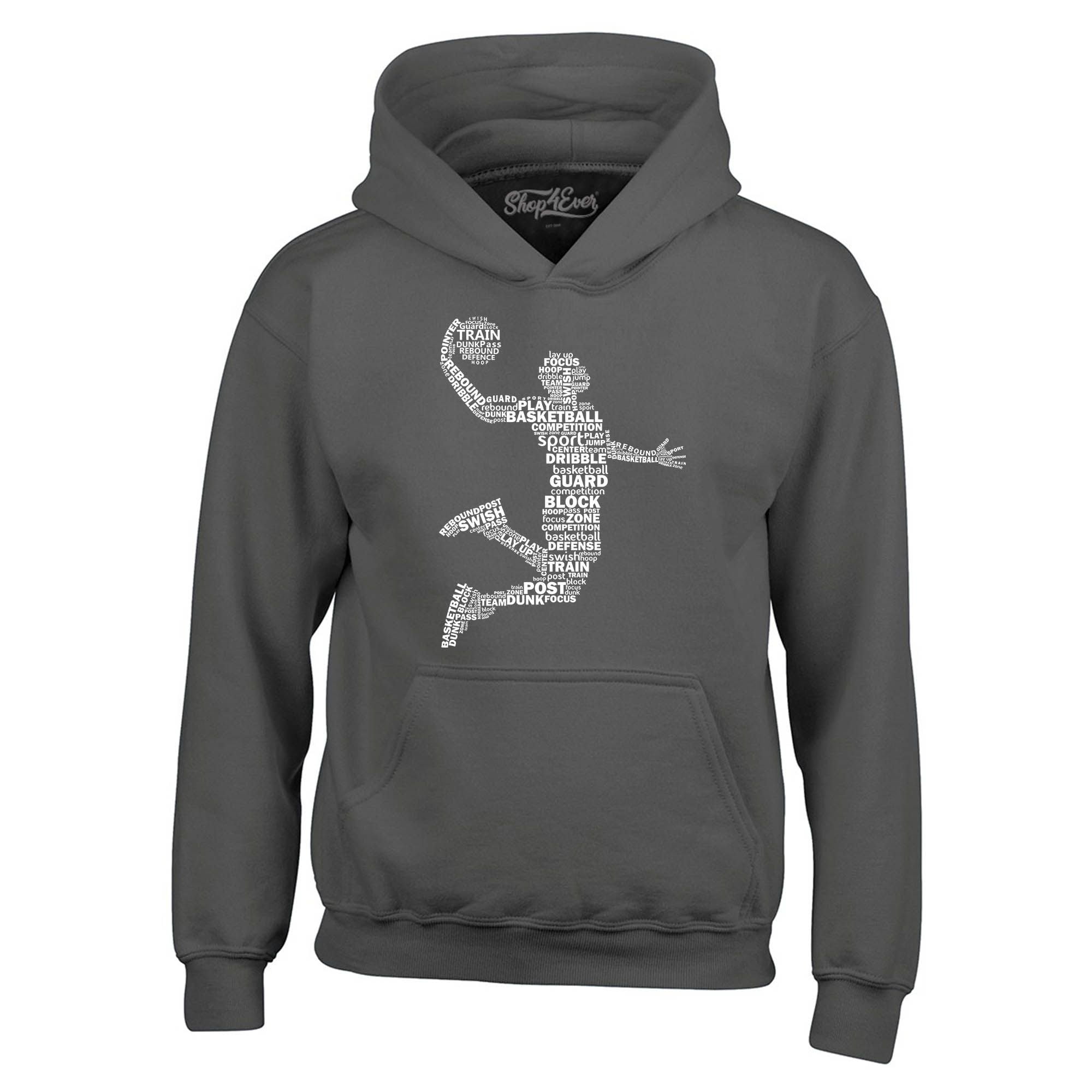 Shop4Ever Men's Basketball Player Dunk Silhouette Word Cloud Hooded Sweatshirt Hoodie XX-Large Charcoal