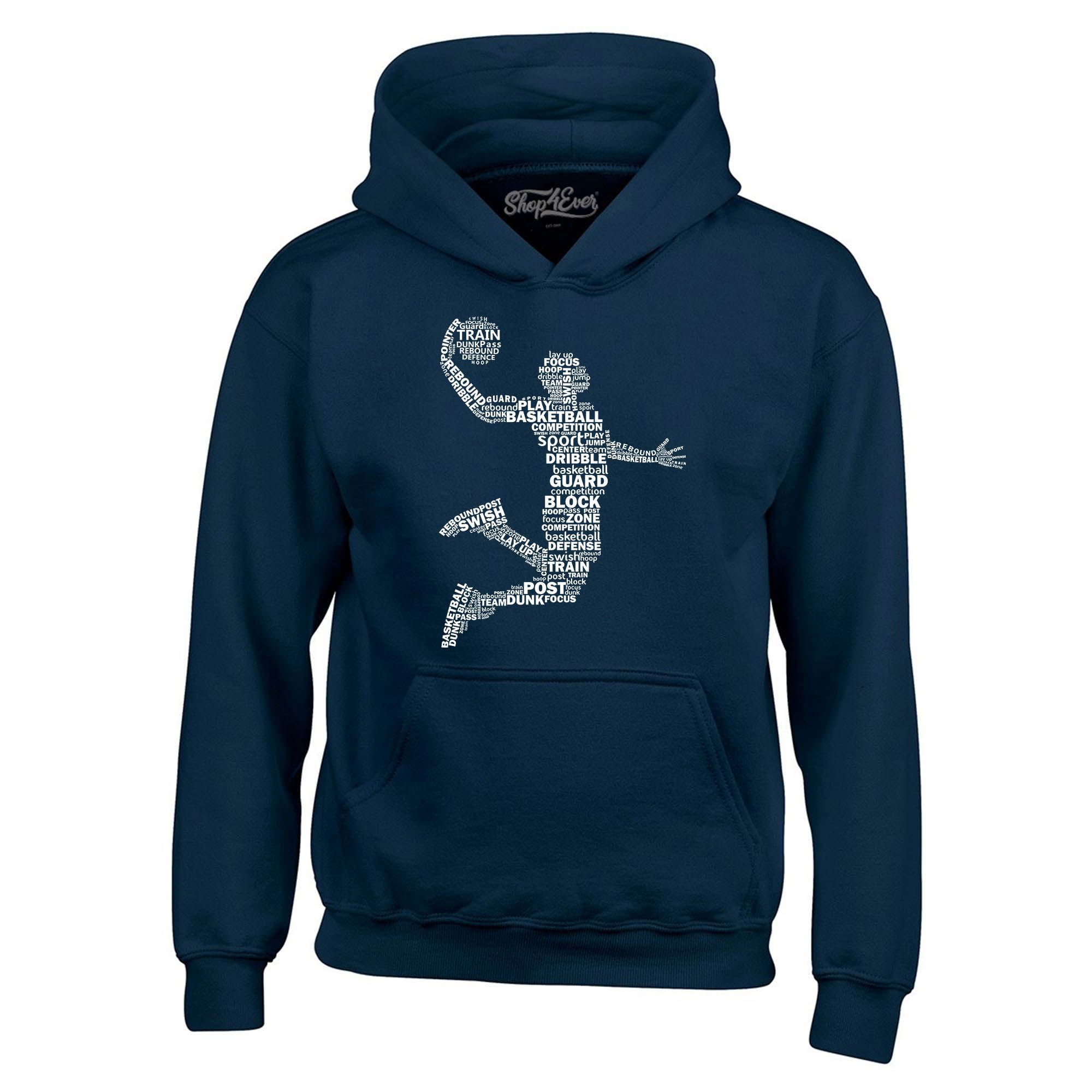 Shop4Ever Men's Basketball Player Dunk Silhouette Word Cloud Hooded Sweatshirt Hoodie XX-Large Navy