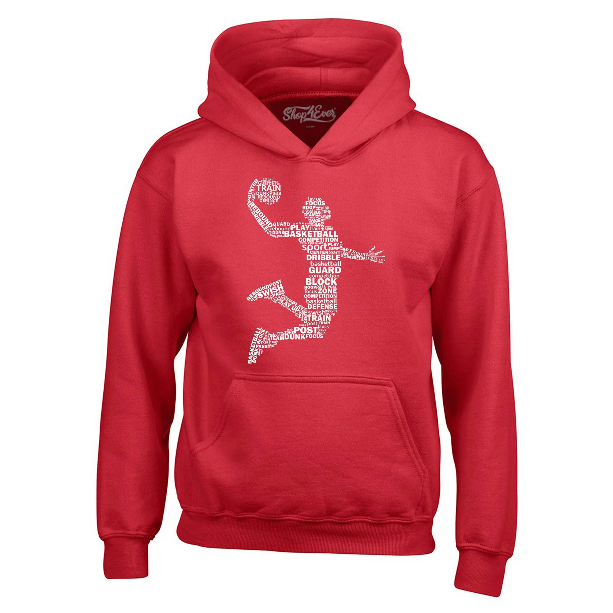Shop4Ever Men's Basketball Player Dunk Silhouette Word Cloud Hooded Sweatshirt Hoodie XX-Large Red