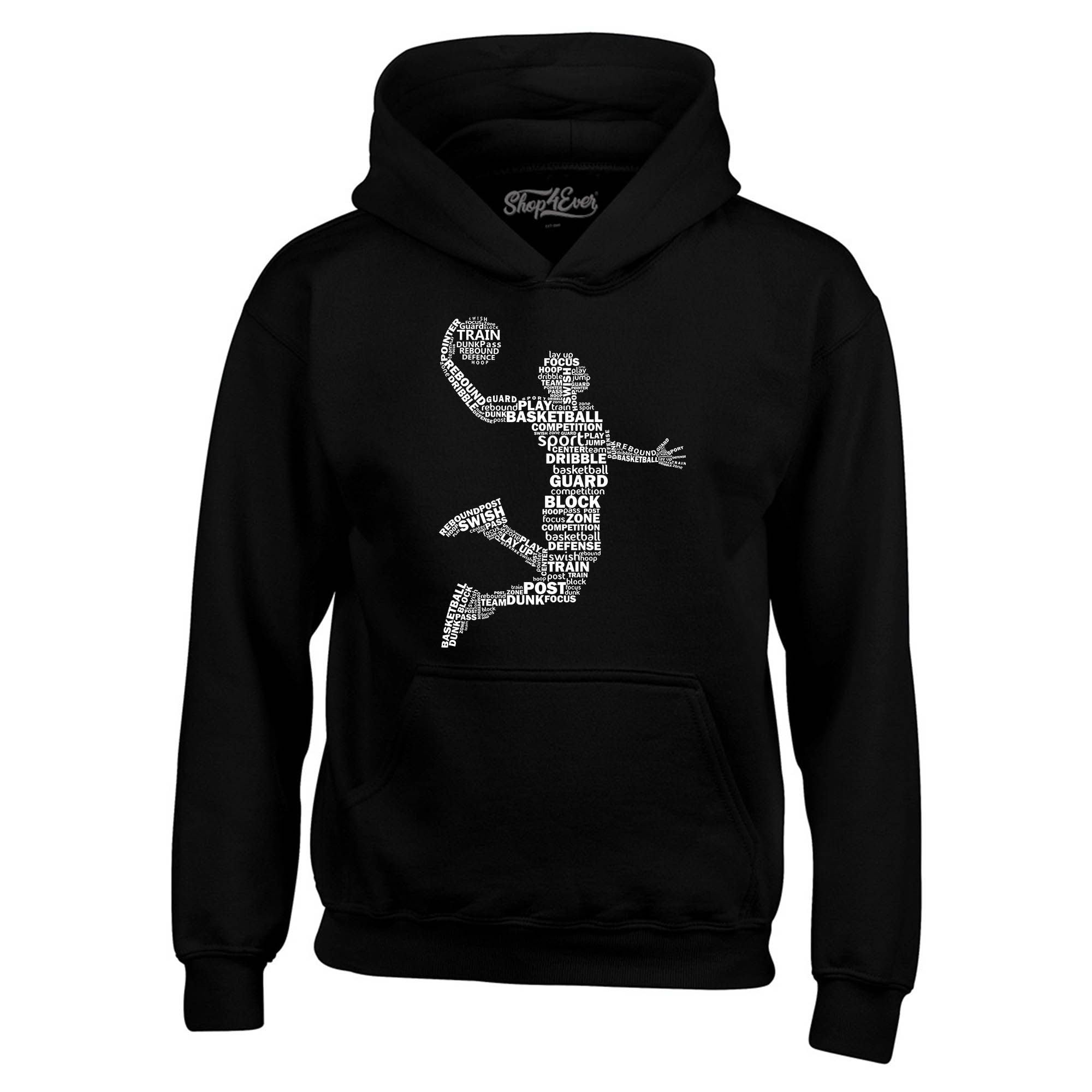 Shop4Ever Men's Basketball Player Dunk Silhouette Word Cloud Hooded Sweatshirt Hoodie XXX-Large Black
