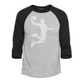 thumbnail image 1 of Shop4Ever Men's Basketball Player Dunk Silhouette Word Cloud Raglan Baseball Shirt X-Large Heather Grey/Black, 1 of 4