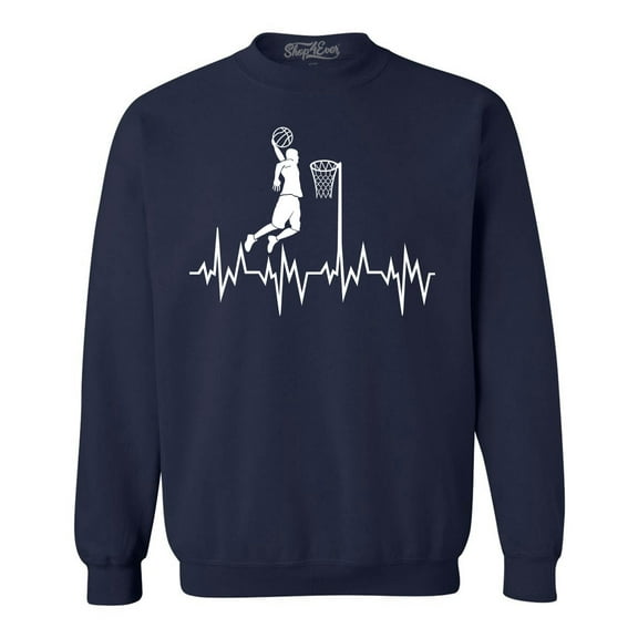 Shop4Ever Men's Basketball Player Slam Dunk Heartline Heartbeat Crewneck Sweatshirt Large Navy