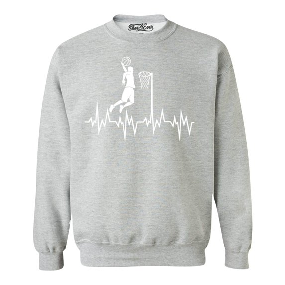 Shop4Ever Men's Basketball Player Slam Dunk Heartline Heartbeat Crewneck Sweatshirt Large Sports Grey