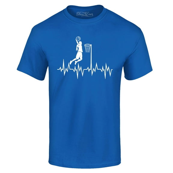 Shop4Ever Men's Basketball Player Slam Dunk Heartline Heartbeat Graphic T-shirt X-Large Royal Blue