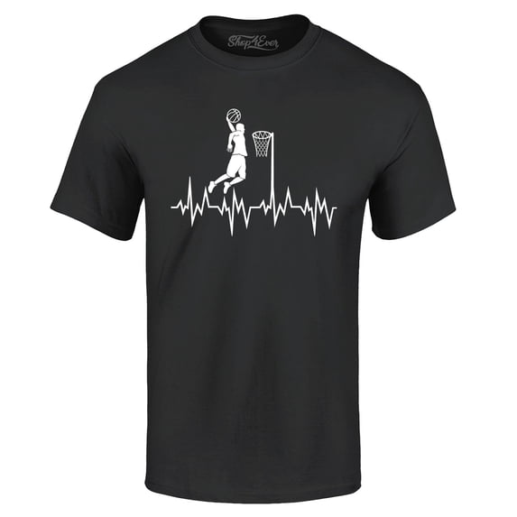 Shop4Ever Men's Basketball Player Slam Dunk Heartline Heartbeat Graphic T-shirt XXXX-Large Black