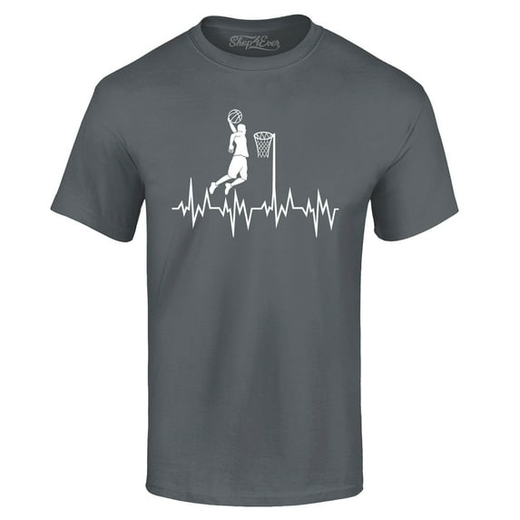 Shop4Ever Men's Basketball Player Slam Dunk Heartline Heartbeat Graphic T-shirt XXXXX-Large Charcoal