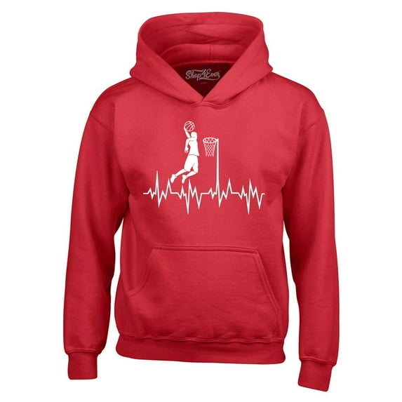Shop4Ever Men's Basketball Player Slam Dunk Heartline Heartbeat Hooded Sweatshirt Hoodie Medium Red