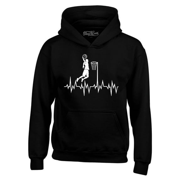 Shop4Ever Men's Basketball Player Slam Dunk Heartline Heartbeat Hooded Sweatshirt Hoodie X-Large Black