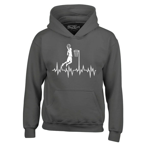 Shop4Ever Men's Basketball Player Slam Dunk Heartline Heartbeat Hooded Sweatshirt Hoodie XX-Large Charcoal