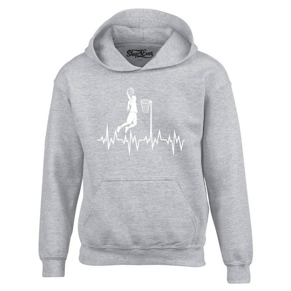 Shop4Ever Men's Basketball Player Slam Dunk Heartline Heartbeat Hooded Sweatshirt Hoodie XXX-Large Sports Grey