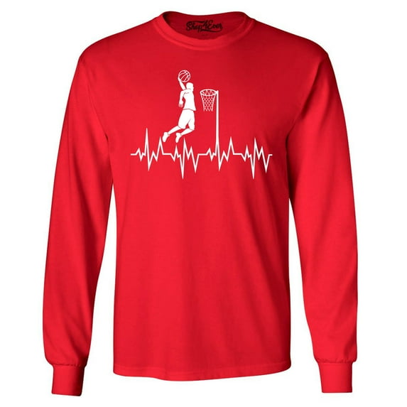 Shop4Ever Men's Basketball Player Slam Dunk Heartline Heartbeat Long Sleeve Shirt X-Large Red