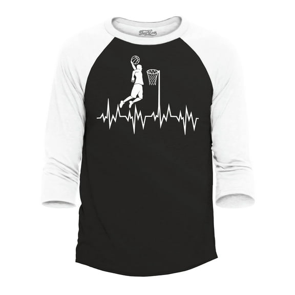 Shop4Ever Men's Basketball Player Slam Dunk Heartline Heartbeat Raglan Baseball Shirt XXX-Large Black/White