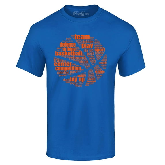 Shop4Ever Men's Basketball Word Cloud Orange Ball Silhouette Graphic T-shirt XXX-Large Royal Blue