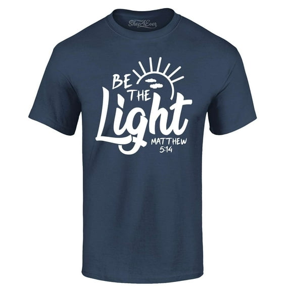 Shop4Ever Men's Be The Light Matthew 5:14 Graphic T-shirt Small Navy