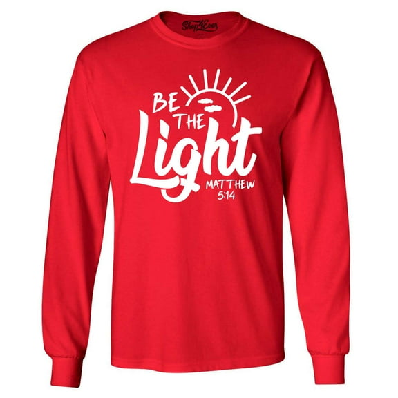 Shop4Ever Men's Be The Light Matthew 5:14 Long Sleeve Shirt Medium Red
