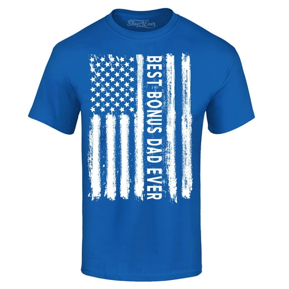 Shop4Ever Men's Best Bonus Dad Ever American Flag Patriotic Graphic T-shirt Small Royal Blue
