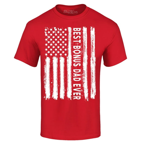 Shop4Ever Men's Best Bonus Dad Ever American Flag Patriotic Graphic T-shirt XXXXX-Large Red