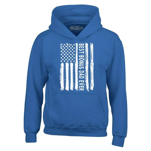 Shop4Ever Men's Best Bonus Dad Ever American Flag Patriotic Hooded Sweatshirt Hoodie Medium Royal Blue