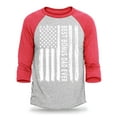 thumbnail image 1 of Shop4Ever Men's Best Bonus Dad Ever American Flag Patriotic Raglan Baseball Shirt X-Large Heather Grey/Red, 1 of 5